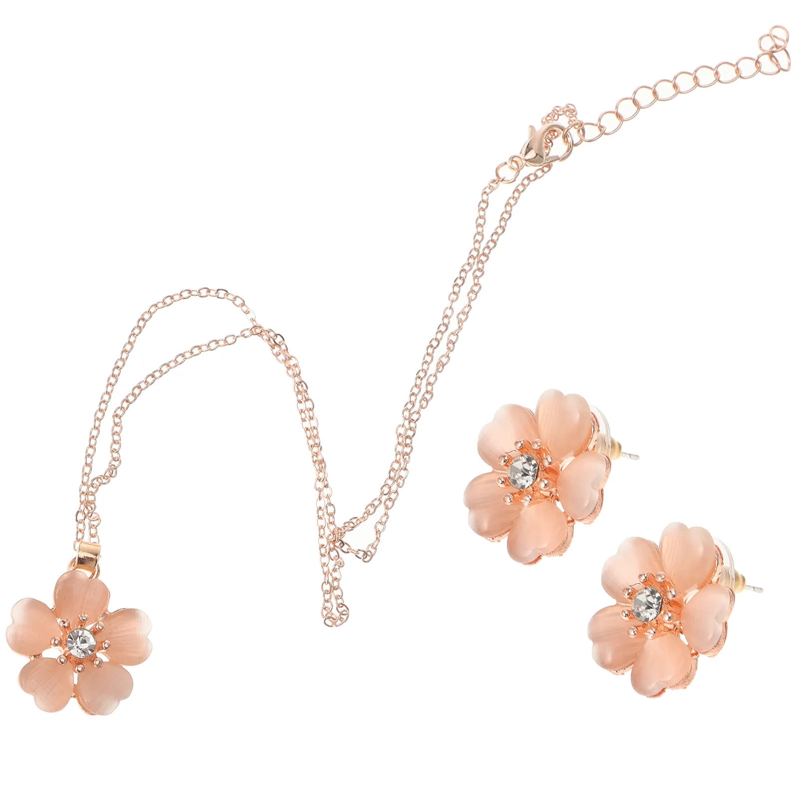 Elegant Cherry Blossoms Necklace Earrings Set for Women Girls Delicate Jewelry Set with Adjustable Chain Length