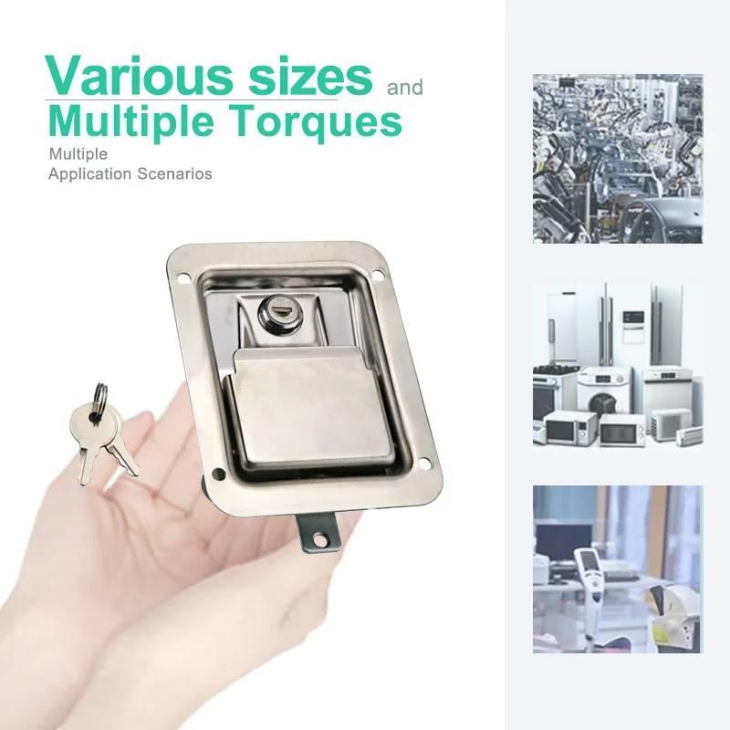 Cerradura de panel cuadrado de acero inoxidable 304, adecuada para puertas de cajas de distribución industriales y camiones tipo caja de vehículos recreativos de alta resistencia