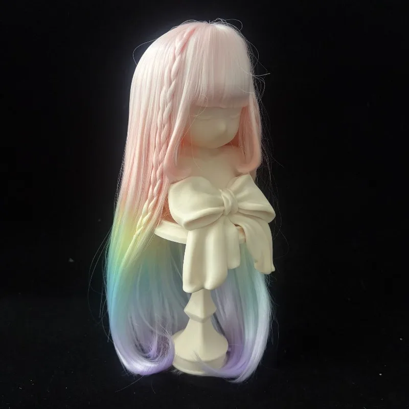 BJD Doll Wig 1/3, 1/4, 1/6 Yeluo Li Doll Pink Blue Gradient Braided Curly Long Hair Doll Wig Accessories BJD Hair Cover