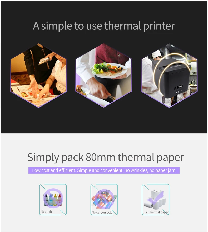 POS Printer 80mm Thermal Receipt Printer Restaurant Kitchen Printer USB Ethernet Interface ESC/POS Command for Windows/Mac/Linux