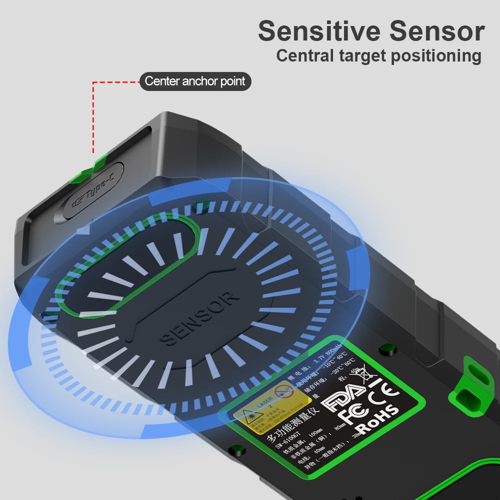 SNDWAY Multifunctional Metal Detector Laser Distance Meter 120M Laser Rangefinder Wood Finder Wall Scanner Cable Wires Detector