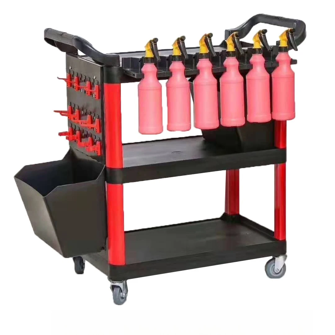 

2025Car Wash Cart Tool Hand Push Tool Cart Trolley With Wheels for Service Detailing Car Wash Beauty Waxing Janitorial Plastic