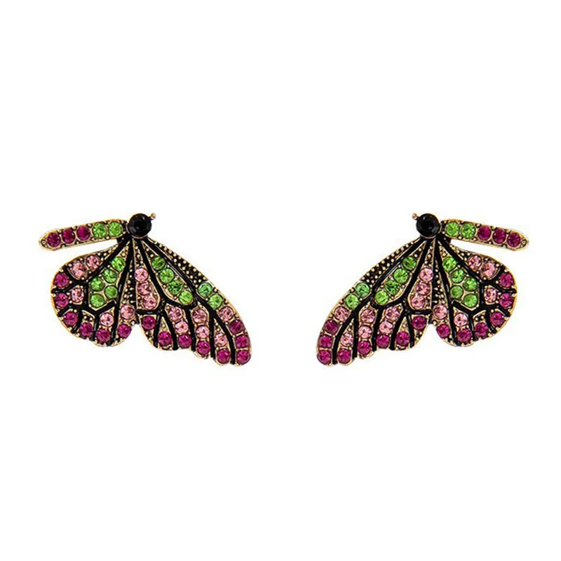 Fashionable, personalized, creative, seven-color rhine-studded butterfly earrings, studs, hot-selling new earrings for foreign t