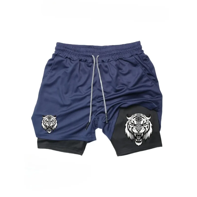 

Мужские быстросохнущие спортивные шорты — спортивные шорты из дышащей сетки с рисунком тигра и эластичным шнурком на поясе.