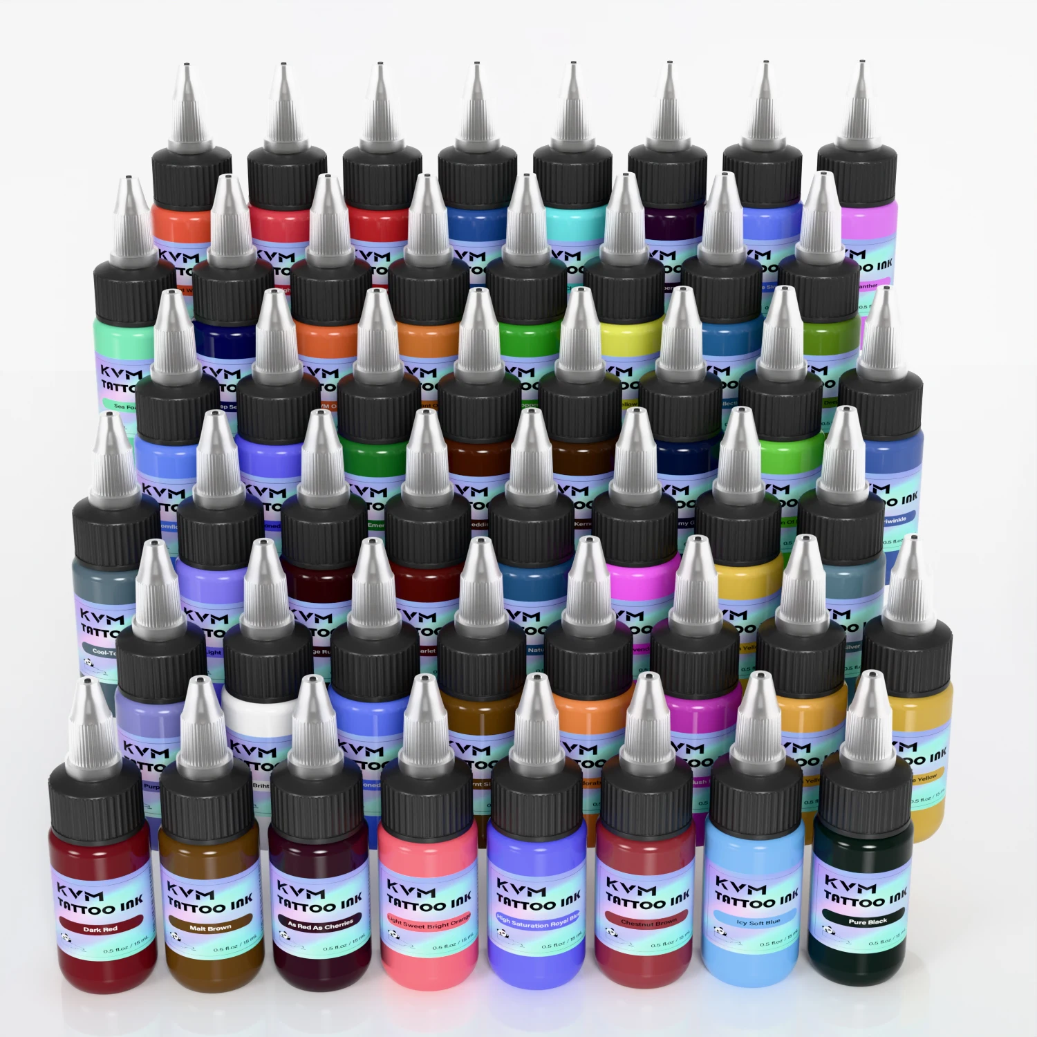 48 Colors Professional Tattoo Ink Set 15ml Bottle Vibrant Permanent Tattoo Pigment Kit Long Lasting Skin Friendly Tattoo Ink