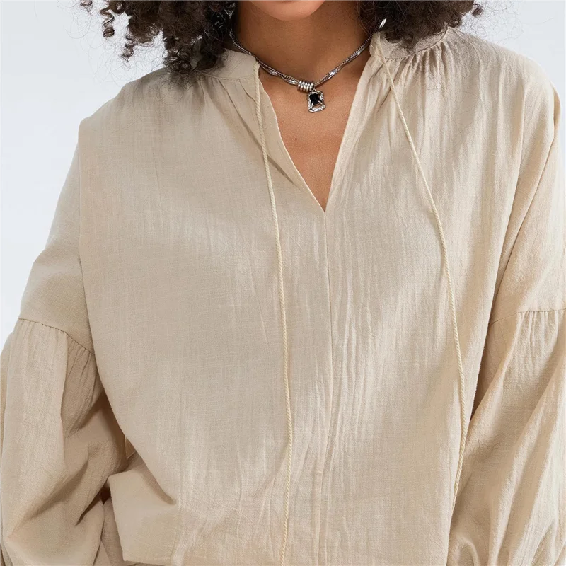 CYL-Zestaw damski: szorty, dwuczęściowy komplet, bluzka z długim rękawem i wiązaniem, oraz marszczone szorty typu bokserki, dopasowany zestaw na co dzień