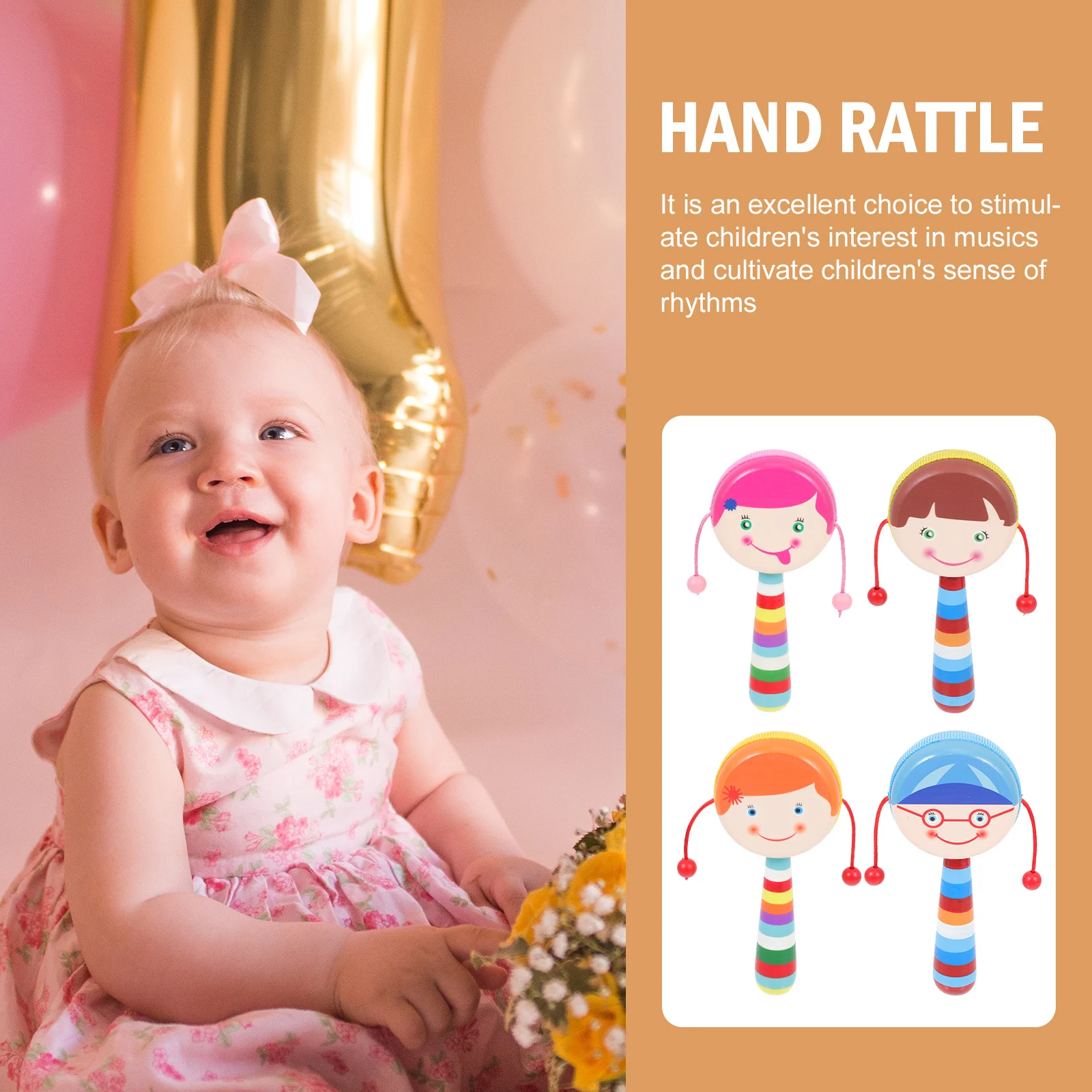 

4 Pcs Balance Wooden Rattle Drum Child Kids Toys Adorable Rattle-drum Plaything