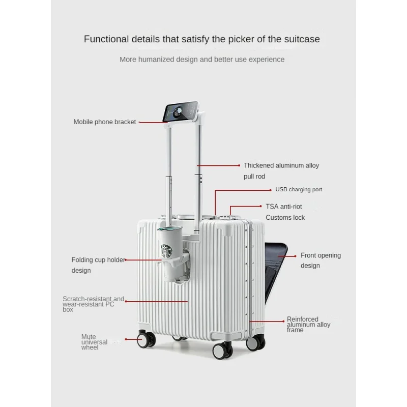 Imagem -04 - Multi-function Senha Bagagem Trolley Case Frente Fixação Alumínio Frame Embarque Bolsa 18