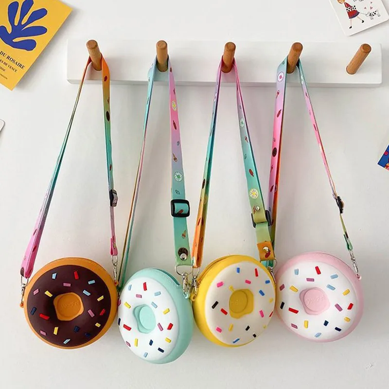 Cute Donut Girl Crossbody Bags Silicone Mini Snack Kids Travel Messenger Bags Zipper Single Shoulder Bags for Children
