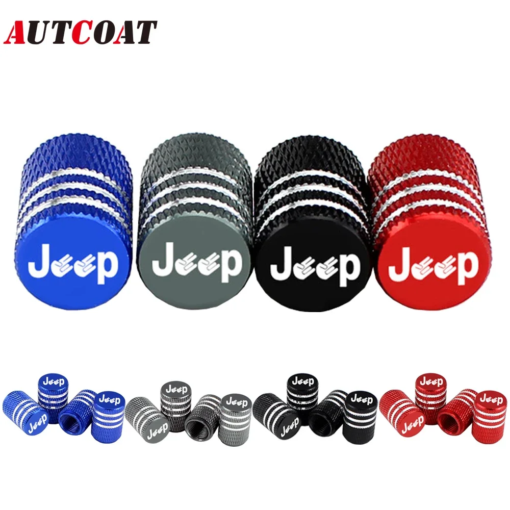 

AUTCOAT 4Pcs/Set Jeep Logo Tire Stem Valve Caps Aluminum Car Dustproof Caps Tire Wheel Stem Air Valve Caps