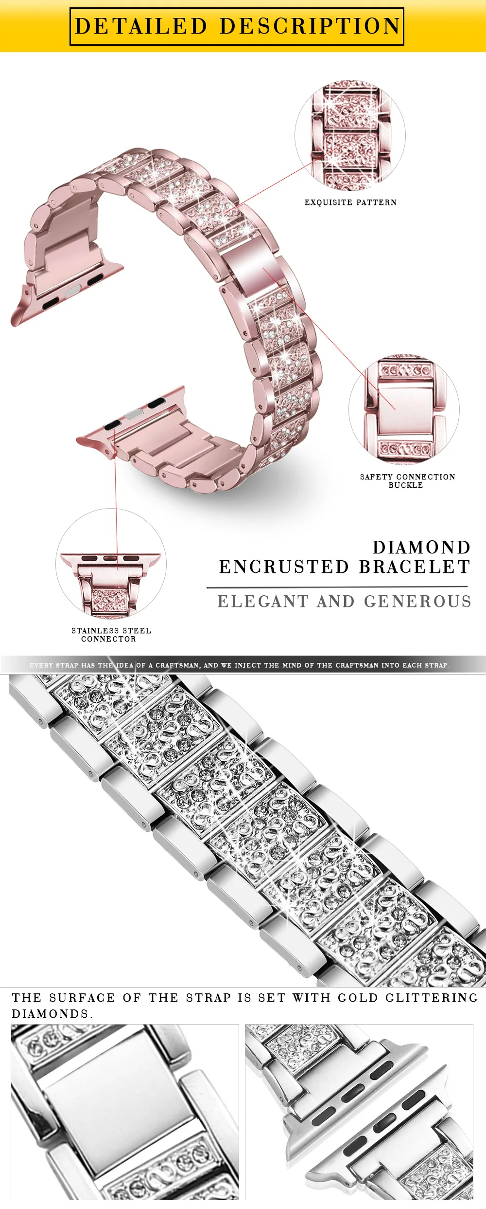 Bransoletka z linkiem do Apple Watch Band 7 8 41mm 45mm 40mm 44mm diamentowy połysk kobiet taśma metalowa IWatch seria 6 5 4 3 38mm 42mm