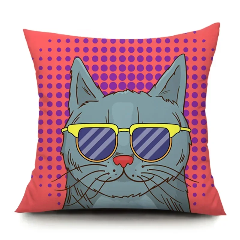 Fashion Cat Pillowcase Sunglasses Cat Throw Pillow Cover Decorative Cushions for Elegant Sofa Bed Room Aesthetics Home Decor