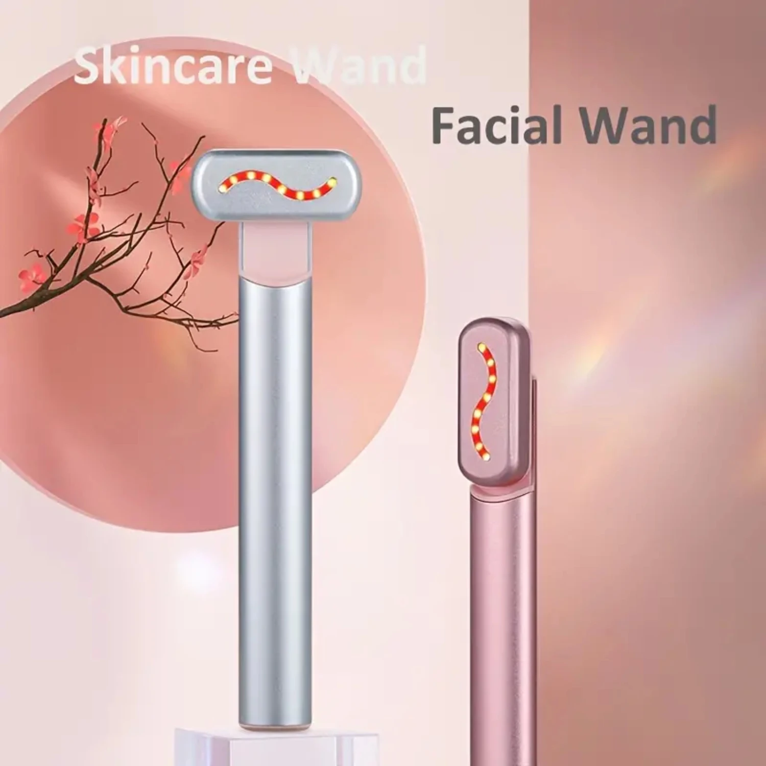 Advanced Professional 4-in-1 Red Light Therapy Skincare Wand with Microcurrent Technology - Effective Anti-Aging Facial Device f