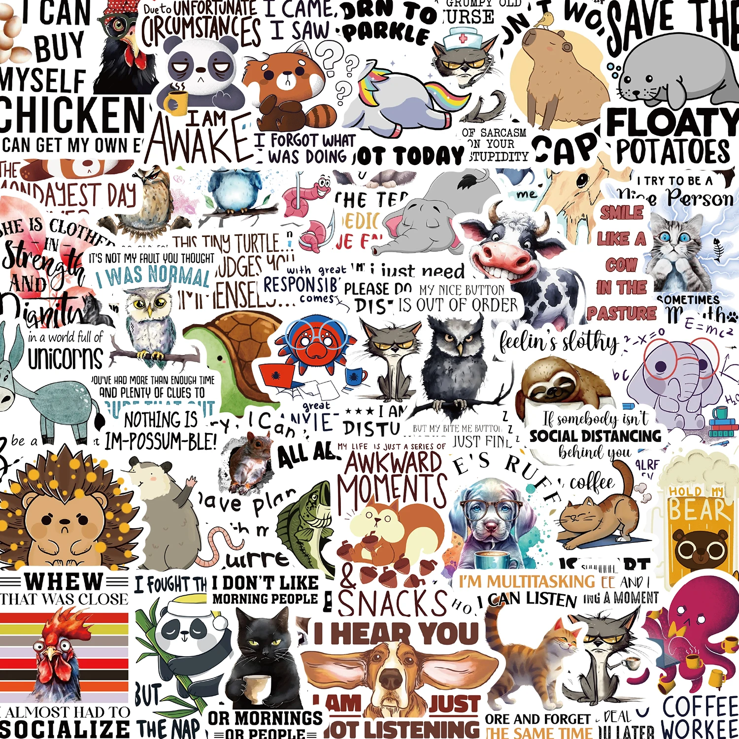 50PCS Funny Animal Quotes Stickers DIY Decals Planner Laptop Bicycle Guitar Skateboard Car Gift Waterproof Stickers