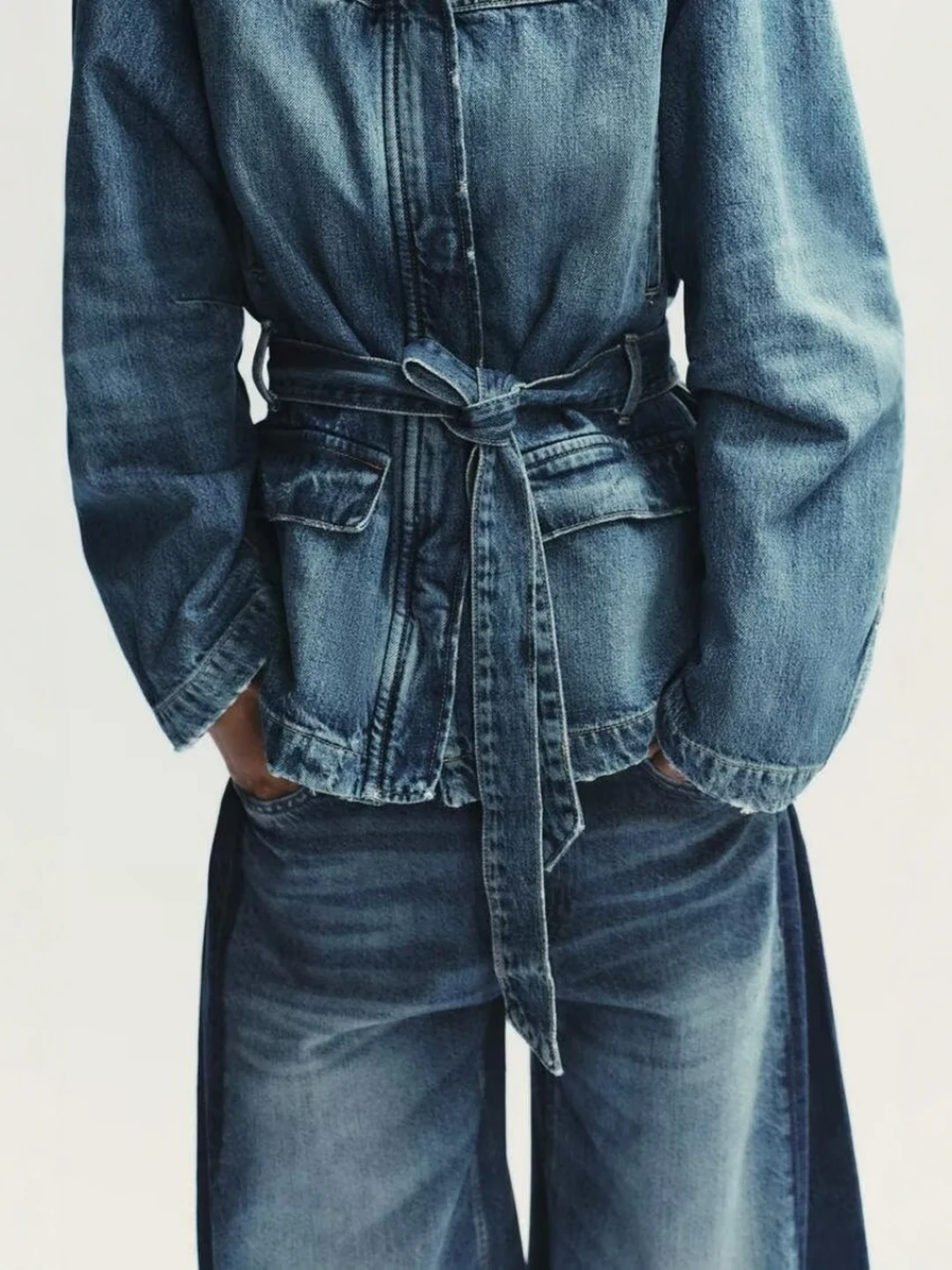 

Loose Long Denim Jacket Women's Casual Style with Belt Ladies Outerwear Autumn Season Fashion 100% Other Material