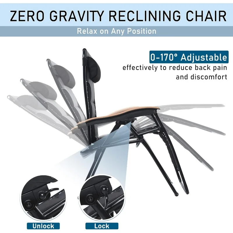 XXL Oversized Padded Zero Gravity Chair, Foldable Patio Recliner, 30" Wide Seat Anti Gravity Lounger with Cup Holder