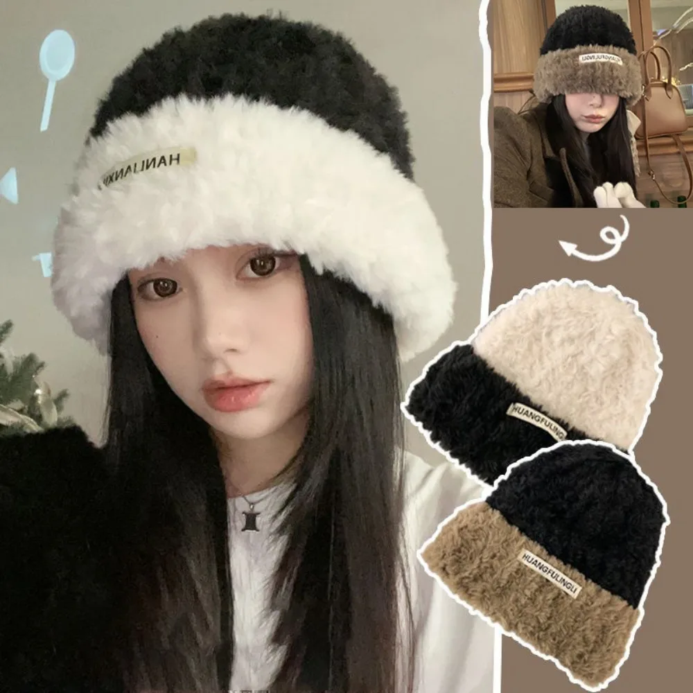 Mode y2k Plüsch hut großer Kopfumfang warmer Winter warmer Hut flauschiger weicher Gehörschutz Kopfkappe Frauen