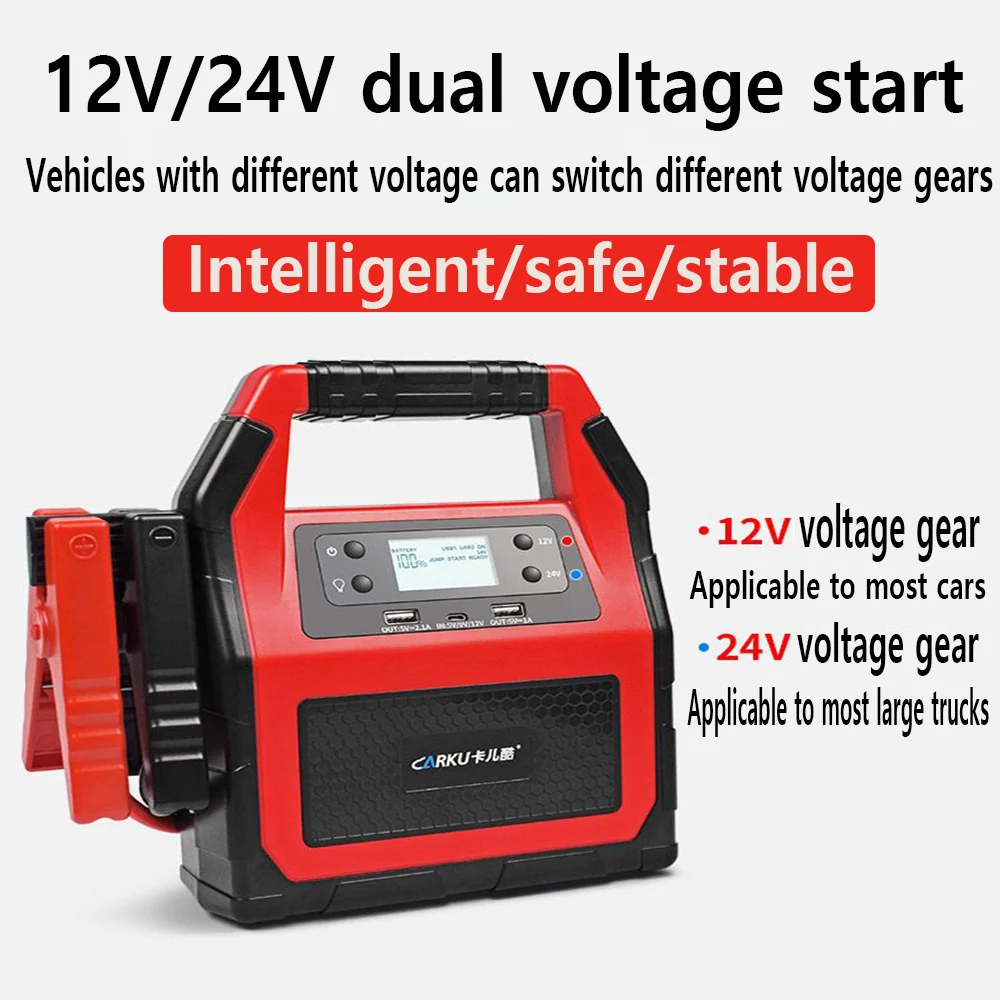 POWERFORCE Starter Jump Mobil 42000/35000 MAh 12V 24V Auto Battery Booster Bank Daya Portabel dengan Layar LCD Lampu LED