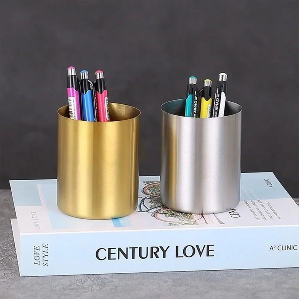 1pcs Stainless Steel Pen Holder Thickened Desktop Organizer Stationery Storage Bucket Multi-color Makeup Brush Holder
