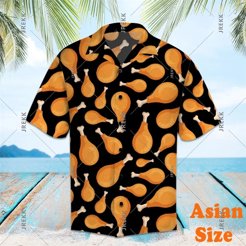 Leopard Banana Funny Shirt For Men's Clothing Fruit Theme 3D Print Short Sleeve Hawaii Shirt French Fries Hip Hop Men Blouse