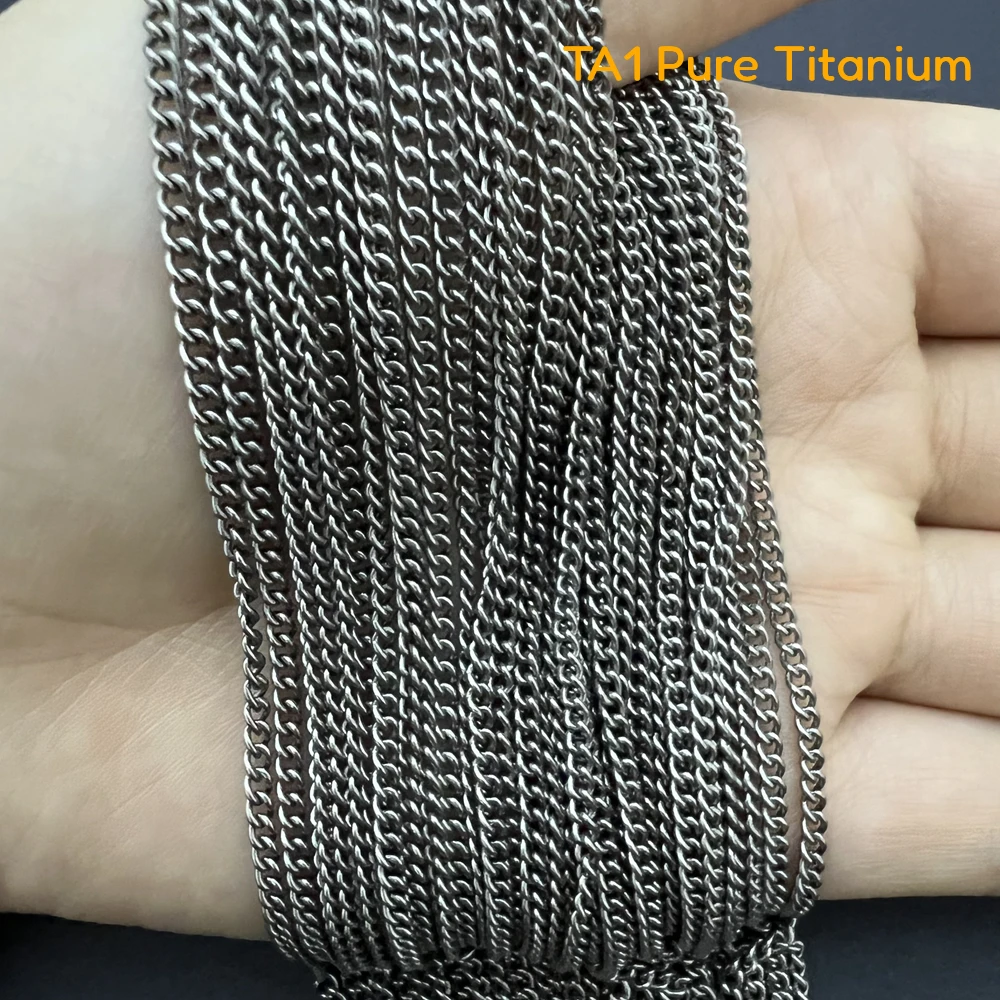 Wholesale 20 Meters 2.2mm TA1 Pure Titanium Cuban Link Curb Chain for DIY Necklaces Bracelets Jewelry Christmas Birthday Gifts