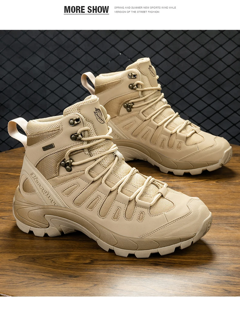 Taktische Herrenstiefel, wasserdichte Outdoor-Arbeits- und Jagdstiefel, ultraleichte, schnelltrocknende, rutschfeste Camping- und Armee-Stiefel mit Schnürung. – Detail 15