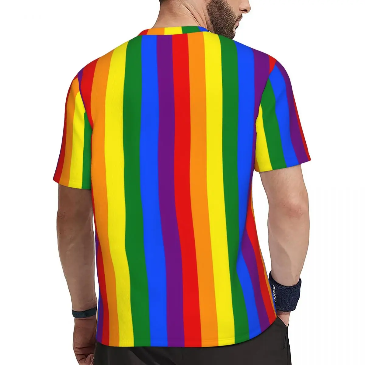 Sports T Shirt For Men Rainbow Print T-Shirts Trending Colorful Stripes Beach Tees O Neck Y2K Retro Graphic Clothes Plus Size