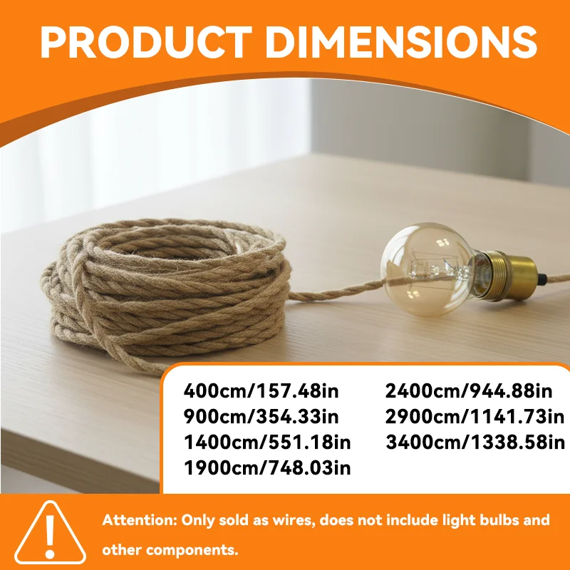 Electrical Wire, Jute Braided Cable, Vintage Industrial Lamp Cord, DIY, 2 Core Copper, Pendant Light