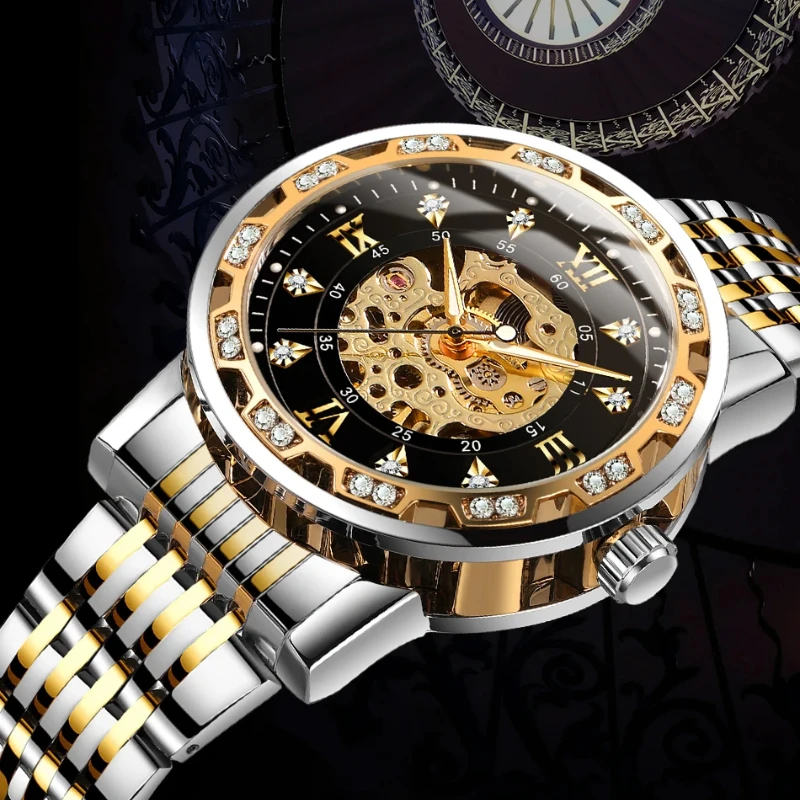 FORSINING 8290 Diamond Automatic Movement Luxury Watches for Man Waterproof Stainless Steel Mechanical Watch Relogio Masculino