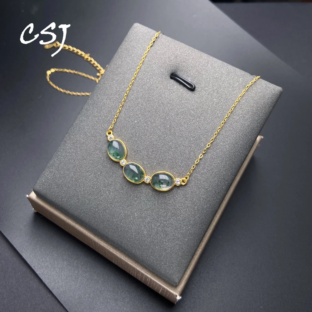 

Elegant Natural Moss Agate Pendant Sterling Silver Gemstone Opal Kunzite Kyanite Necklace for Women Party Gift Fine Jewelry