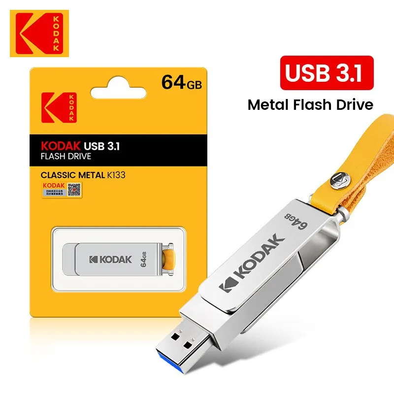 KODAK USB 3.1 Metal USB Flash Drive 64GB 128GB 256GB Pen Drive Creative Personality Car Music Gift High Speed USB PenDrive