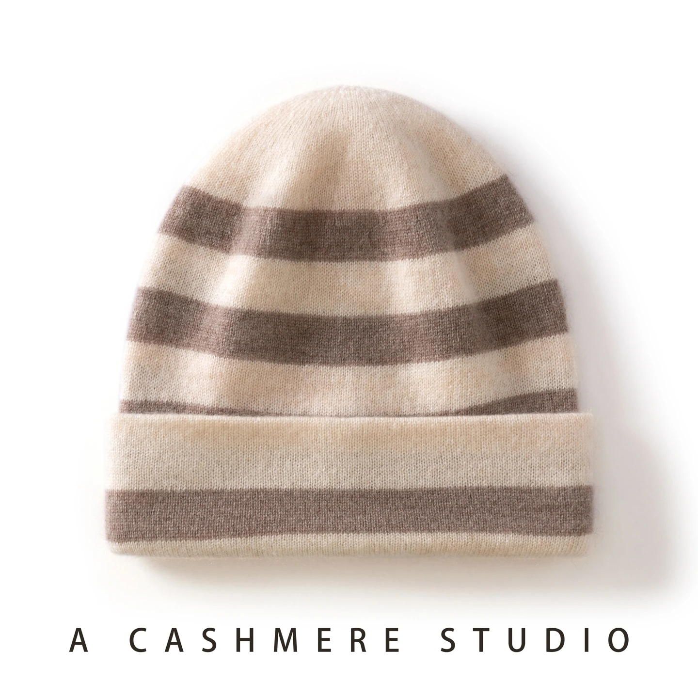 MERRILAMB 100% Quality Cashmere Hats Beanies For Women Winter Casual Warm 2-Layer Thickened Knitted Striped Cashmere Caps Unisex