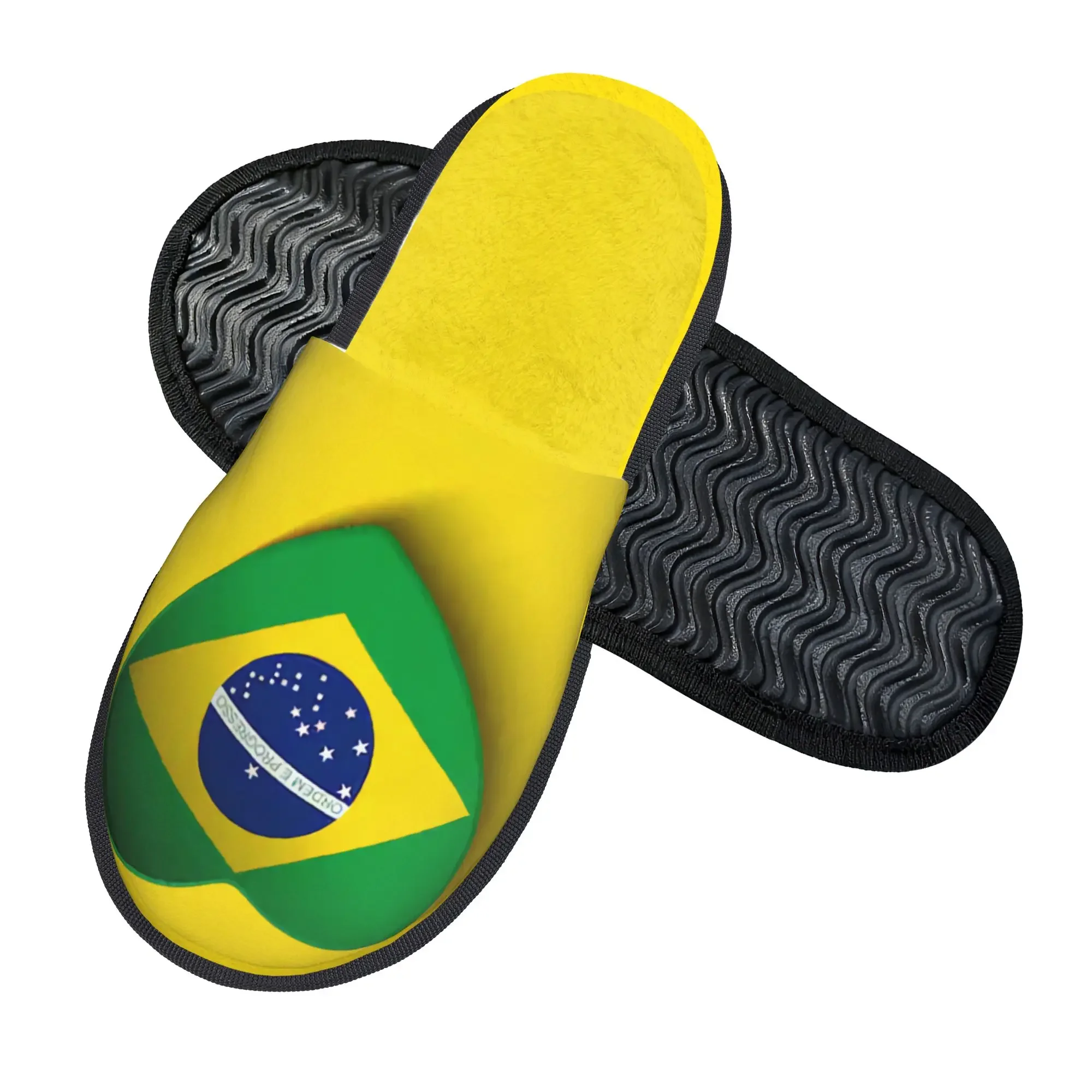 Brazilian Flag Women Men Non‑Slip Couple Family Bedroom Dorm Apartment Cotton Slippers  Indoor Warm Slippers