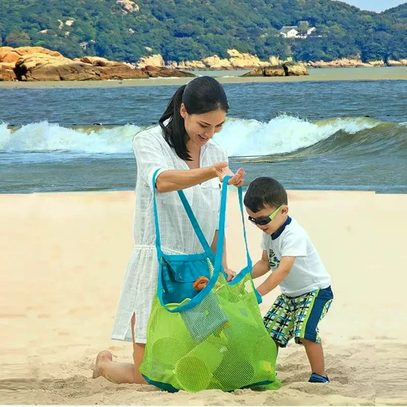 Sac de rangement pliable et portable pour jouets de plage, outil de fouille de sable pour enfants, en maille, style moderne et simple