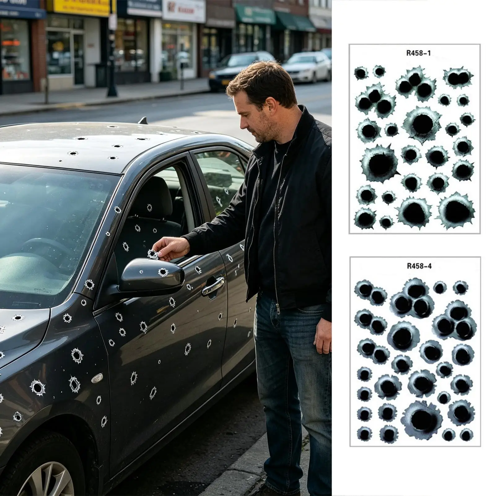 Bullet Hole Decals Realistic Waterproof Car Exterior Accessories Motorcycle Stickers Dent Cover For Door Motorcycle Truck SUV RV