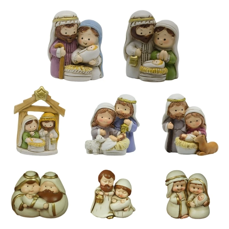 Nativity Statue Set Resin Christmas Figurines Nativity Scene Set Manger Scene Christmas Indoor Decorations Holy Crafts