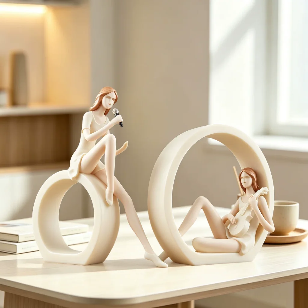 2Pcs/Light Luxury Singing Girl Art Ornament Modern Minimalist Living Room TV Cabinet Wine Cabinet Decoration Best Friends housew