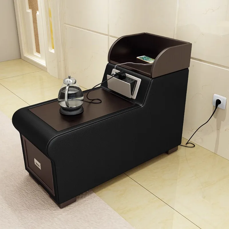 Customized multifunctional living room leather sofa side table, charging with storage, drawer armrest, small coffee table corner