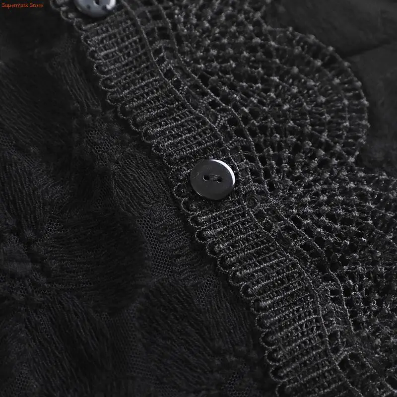 Q5WE Women European Vintage Black Half Shirt Floral Lace Splicing Detachable Dickey Hollow Out Ruffled Stand-up False Collar
