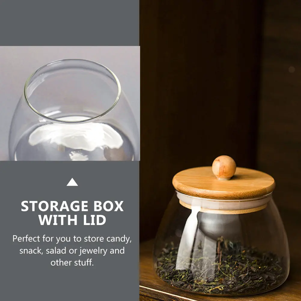 2Pcs Eco Friendly Bamboo Top Borosilicate Glass Sealed Storage Jar Transparent Modern Candy Holder Seasoning Jar Jewelry Food