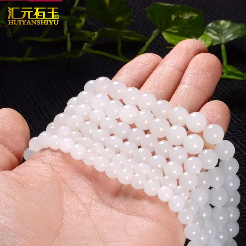 Natural Xinjiang Jinsi Jade White Jade Scattered Beads Strip White Jade round Beads Diy Accessories Beaded Necklace Bracelet Sem