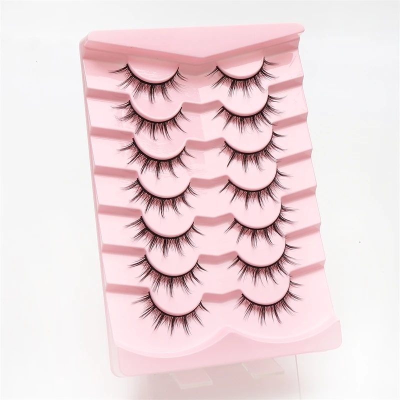 7 paar Black Fairy Manga valse wimpers dunne band dikke krullende stijve natuurlijk ogende wimpers