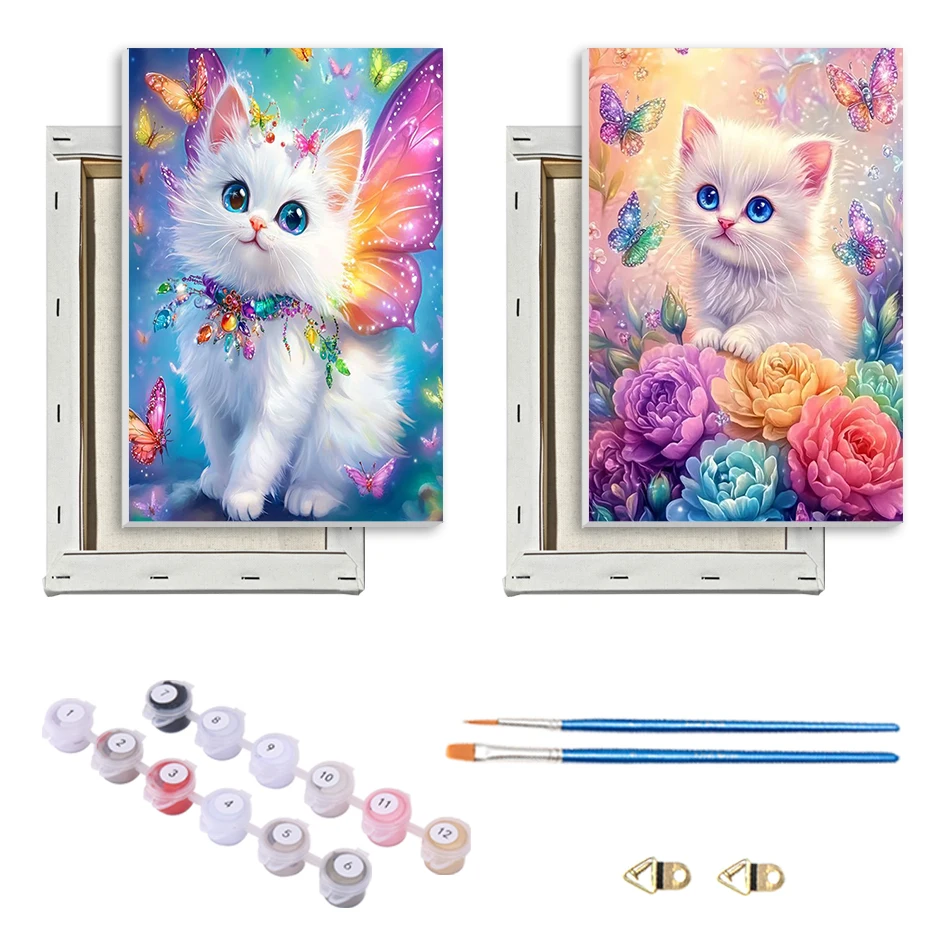 

SDOYUNO Oil Painting By Numbers On Canvas Animal white cat Simple Easy For Beginner 20X30cm with frame Color Markers Wall Decor
