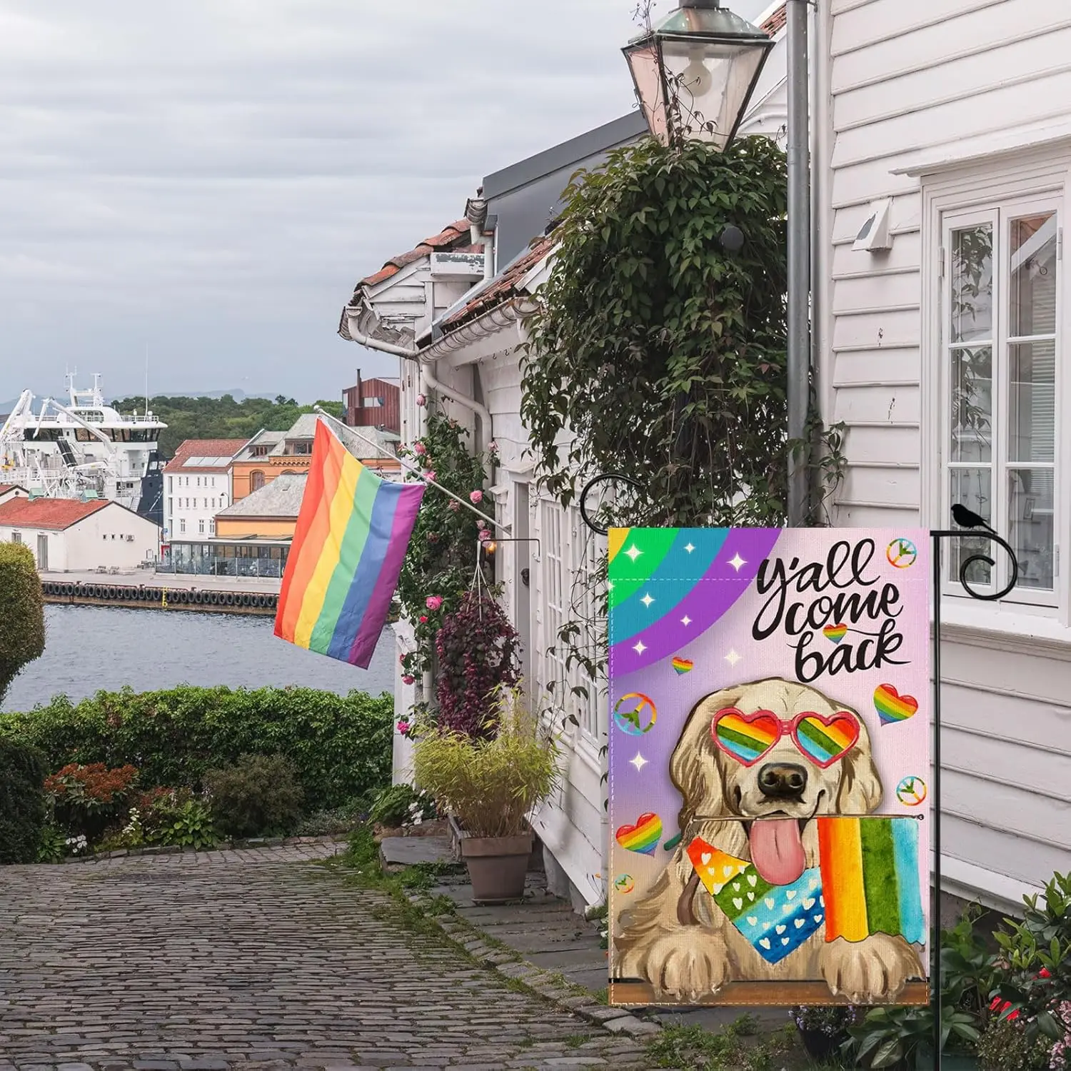 Y'all Come Back Dog Rainbow Pride LGBTQ Garden Flag Inclusion Lesbian Gay Bisexual Transgender Equality Yard Flag 12x18  LLE IIC