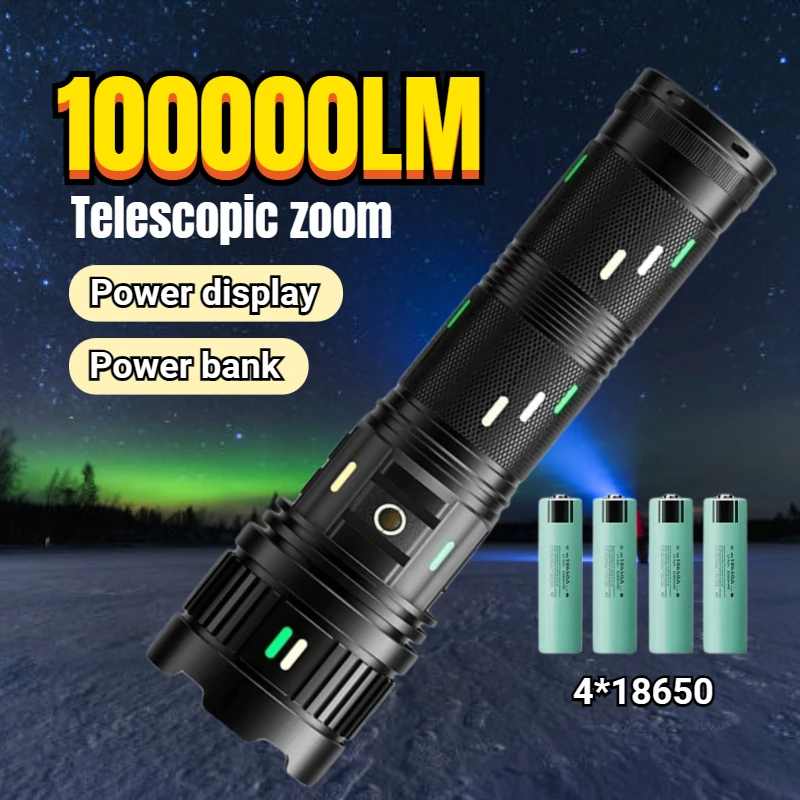 

FLSTAR FIRE High Power White Laser Flashlight Rechargeable Outdoors Camping Waterproof Lantern Telescopic Zoom Long Range Torch