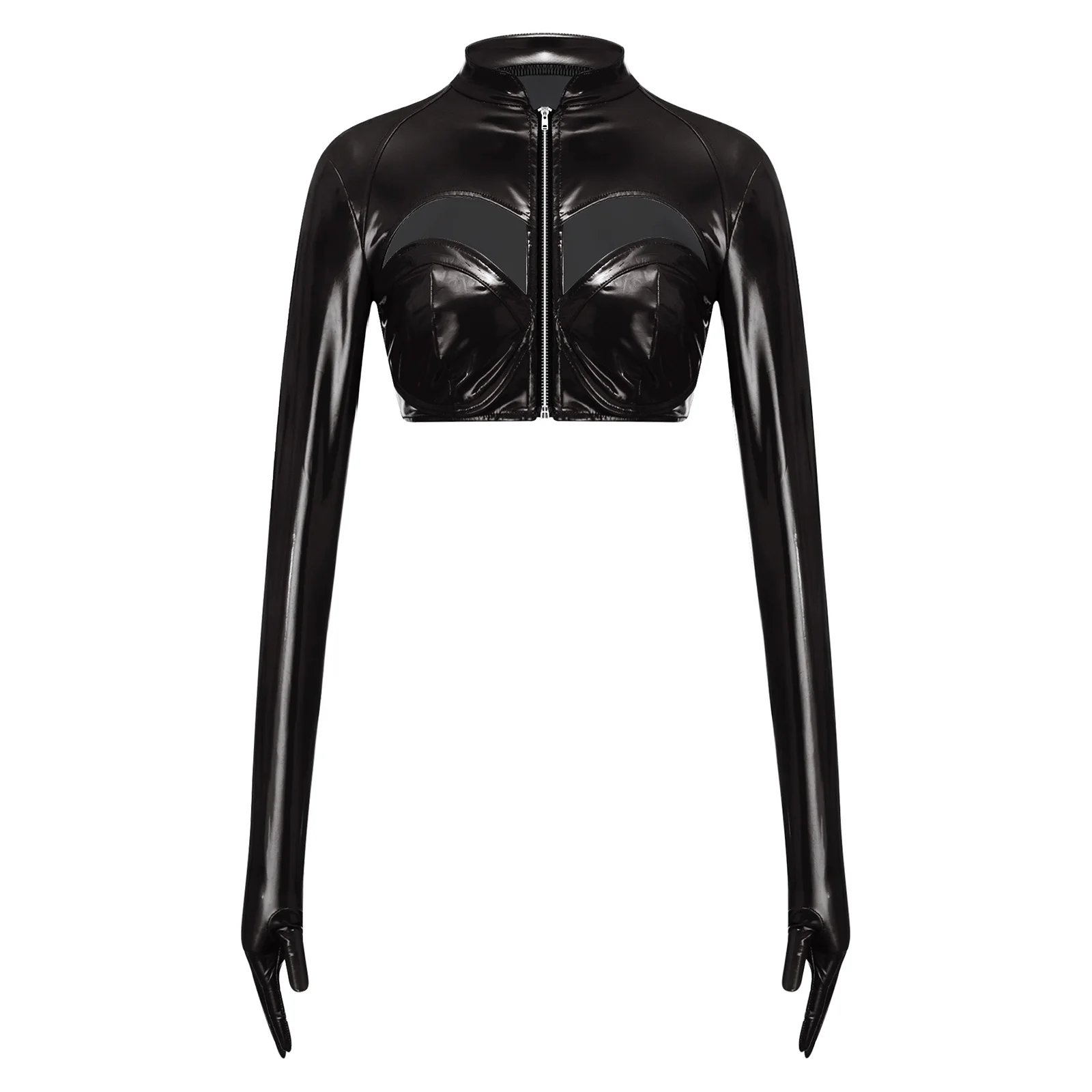 

Горячие женские укороченные топы из искусственной кожи для велоспорта в стиле панк, стильные топы, перчатки с рукавами и вырезом спереди, мини-топы для свиданий, одежда с высоким эффектом