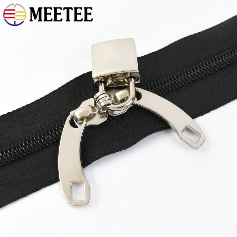 Meetee 2/5/10Pairs 5# 8# 10# Double Zipper Sliders with Lock Hole for Nylon Zippers Puller Repair Kit DIY Sewing Accessories