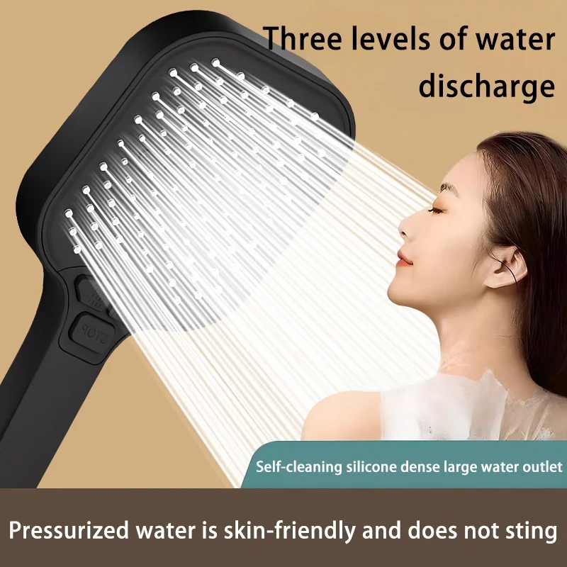 New High Pressure Shower Head 3-Modes Adjustable Handheld Shower Head One-Key Stop Water Saving Water Bathroom Accessories