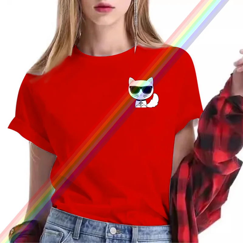Oversized Luxury Brand Cat Tshirt Female Summer Casual T-Shirts For Women\'s Girls Streetwear Short Sleeve Tee Shirt
