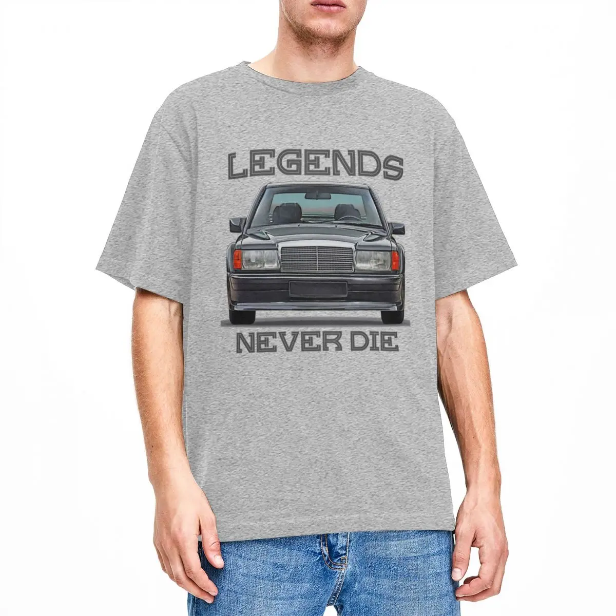 Men Vintage Car W201 Legends Never Die Shirt Merch Classic 190E Cars Pure Cotton Clothes Novelty Classic T-Shirts